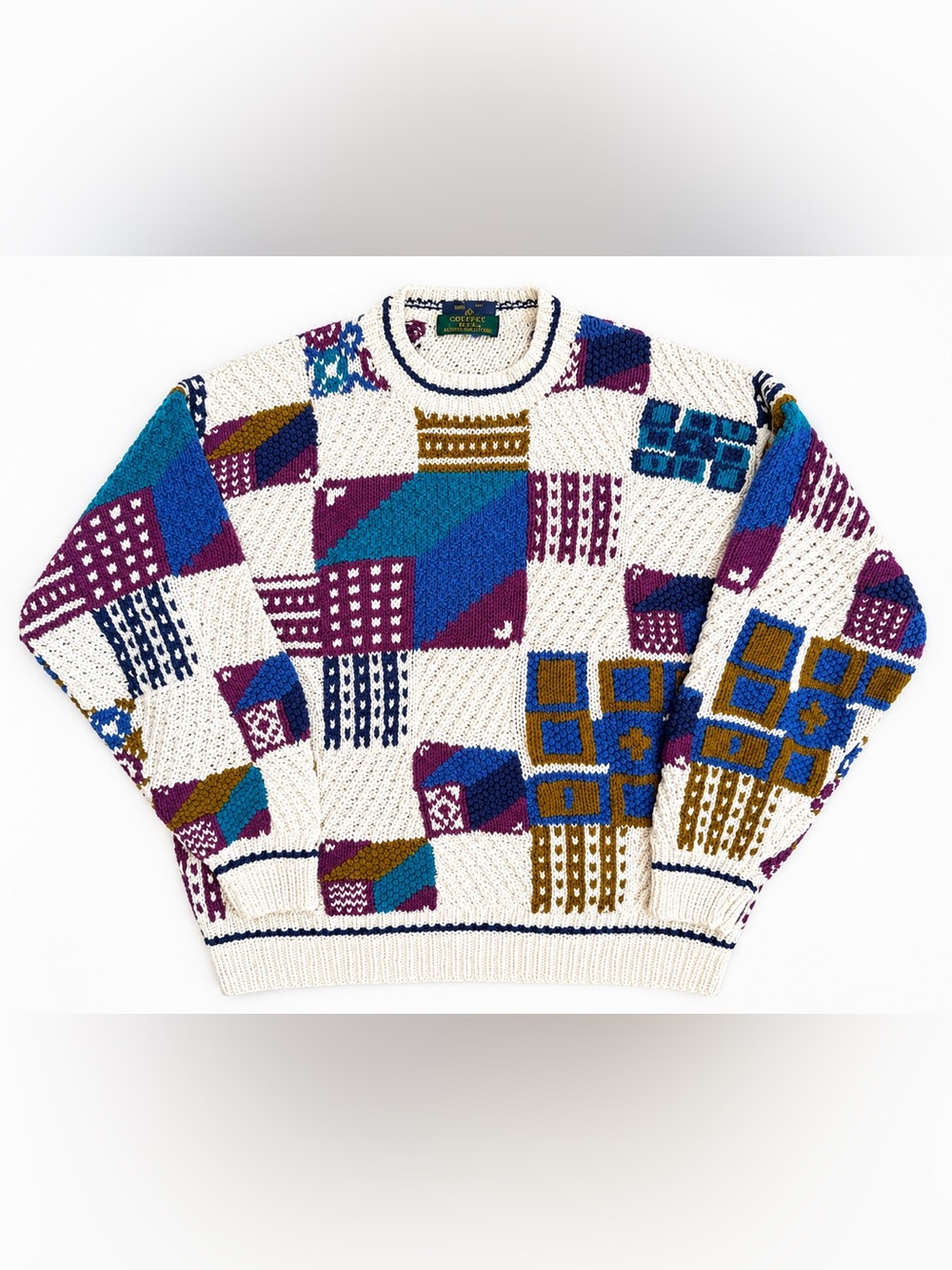 Vintage Colours by Alexander Julian Cream Geometric Linen Cotton Knit Sweater